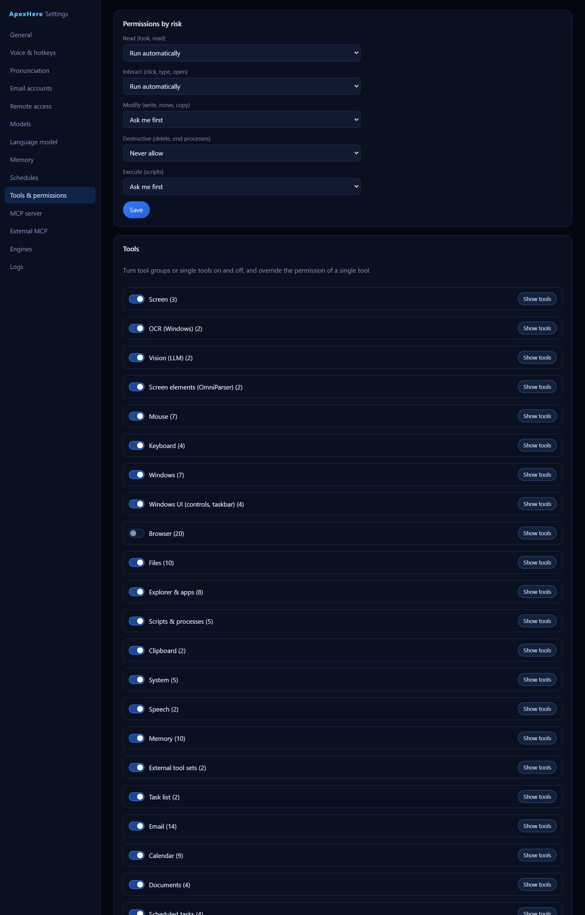 Tools & permissions